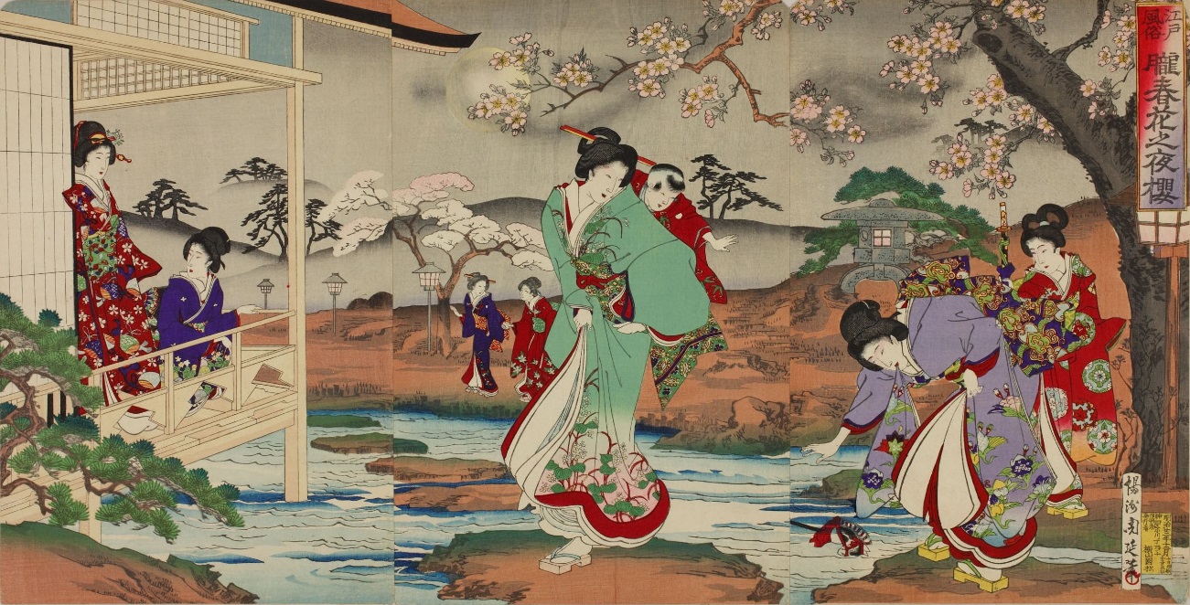 楊洲周延「江戸風俗 朧春花之夜桜」 明治22年(1889) 木版
