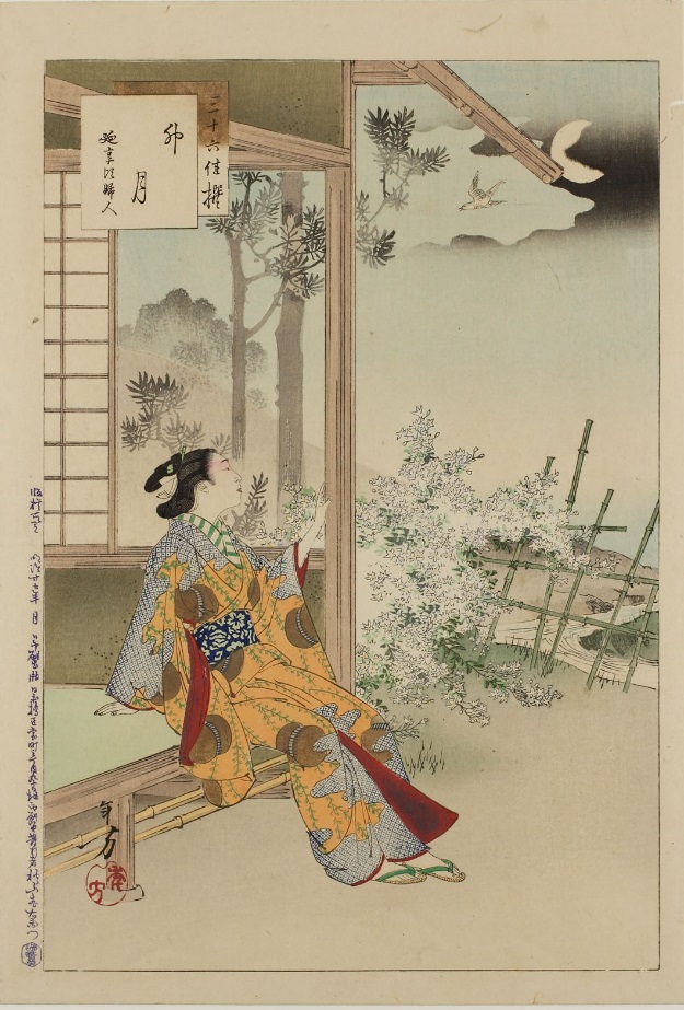 水野年方「三十六佳撰 卯月 延享頃婦人」 明治27年(1894) 木版